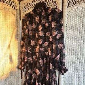 Black and Pink A-line Maxi Dress with Bishop Sleeves